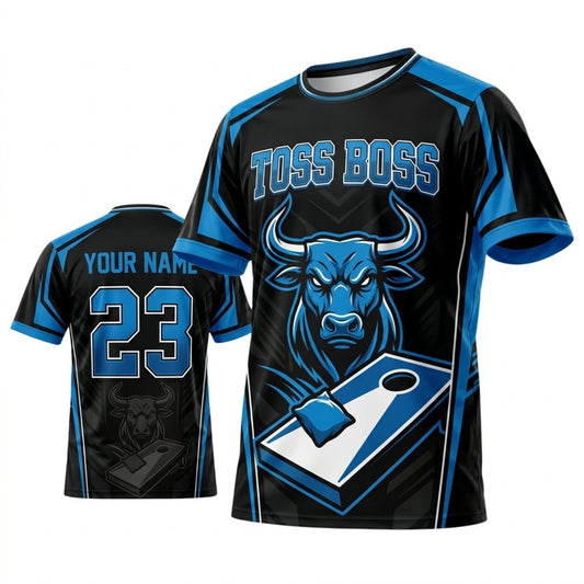 Maxcorners Cornhole Toss Boss Black Blue Beast Personalized Name 3D Unisex Shirt