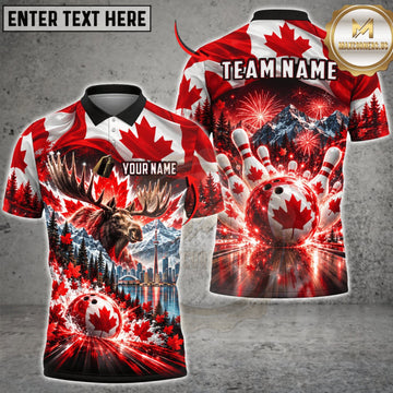 Maxcorners Bowling Canada Flag Fierce Eagle Personalized Name 3D Unisex Shirt