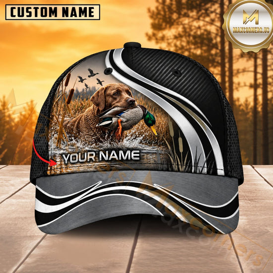 Maxcorners Dog Hunting And Duck Hunting Dog Black Silver Wave Personalized Name 3D Cap
-