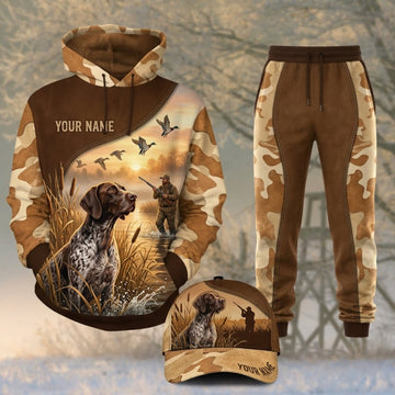 Maxcorners Duck Hunting Hunting Dogs Flying Ducks Brown Camo Personalized 3D Shirts