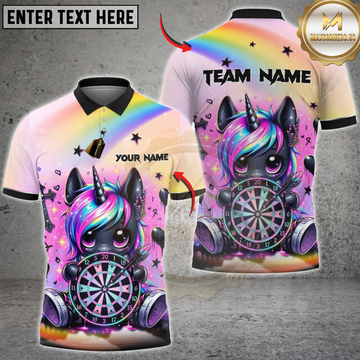 Maxcorners Darts Cute Unicorn Rainbow Personalized Name, Team Name 3D Shirt