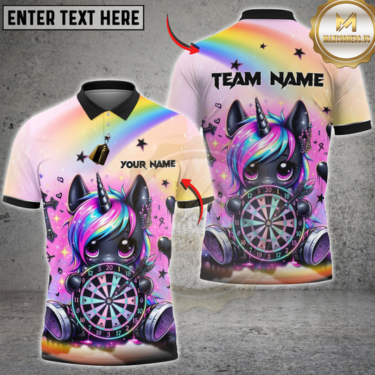 Maxcorners Darts Cute Unicorn Rainbow Personalized Name, Team Name 3D Shirt