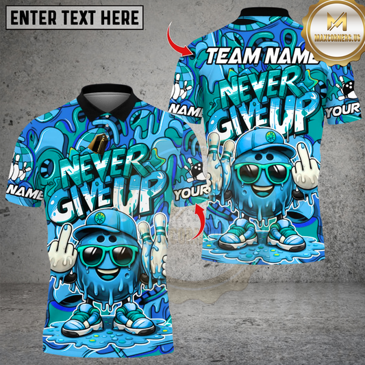 Maxcorners Bowling Never Give Up Cartoon Ice Cream Multicolor Customized Name, Team Name 3D Shirt