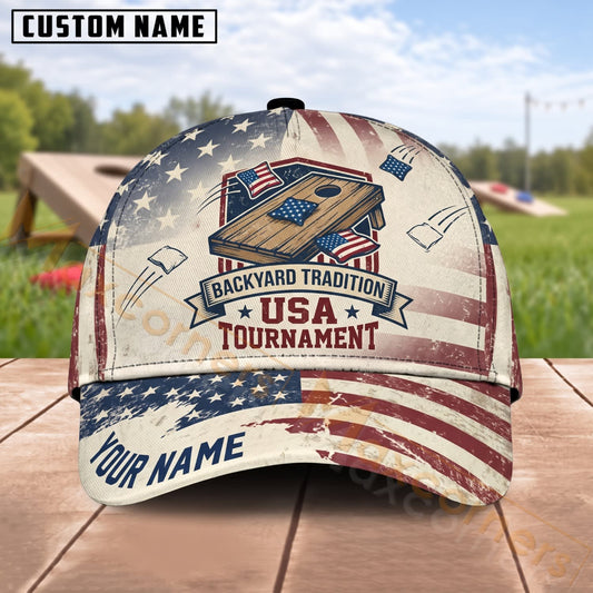 Maxcorners Cornhole Backyard Tradition USA Tournament Vintage Boards Personalized Name 3D Cap