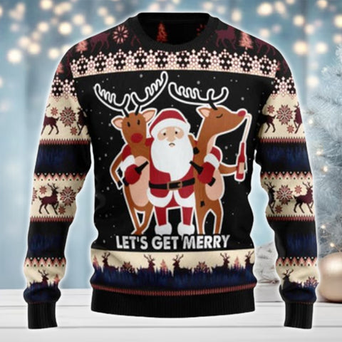 Maxcorners Let'S Get Merry All Over Print Sweater