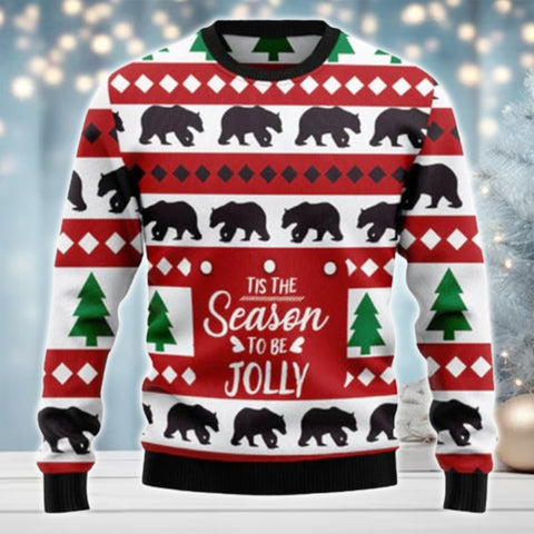 Maxcorners Christmas Tree And Bear Merry Christmas All Over Print Sweater