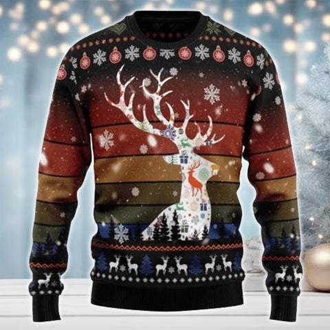 Maxcorners Awesome Deer Vintage Background Merry Christmas All Over Print Sweater