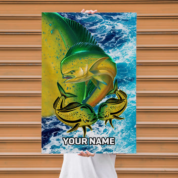 Maxcorners Mahi Mahi Fishing Ocean Scale Wave Art Personalized Name 3D Poster