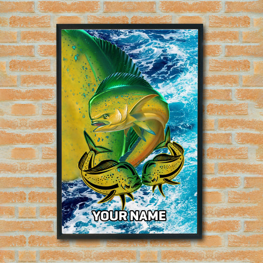 Maxcorners Mahi Mahi Fishing Ocean Scale Wave Art Personalized Name 3D Poster