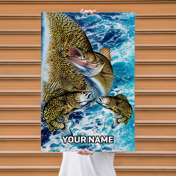 Maxcorners Walleye Fishing Ocean Scale Wave Art Personalized Name 3D Poster