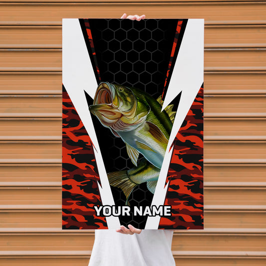 Maxcorners Largemouth Bass Fishing Red Camo Honeycomb Power Style Personalized Name 3D Poster