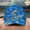 Maxcorners Fishing Blue Wave Scale Personalized Name 3D Cap (12 Fish Species)