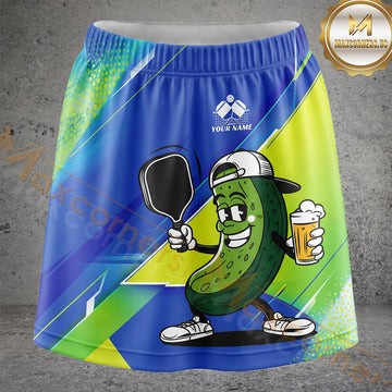 Maxcorners Pickleball Green Blue Pickle Player Personalized 3D Skort, Skirts With Shorts