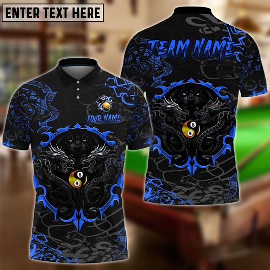 Maxcorners Billiard Ball 8&9 Yinyang Dragon Tiger Multicolor Options Personalized Name, Team Name 3D Polo Shirt (6 Colors)
