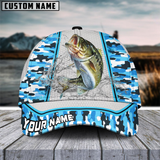 Maxcorners Bass Fishing Light Blue Camo Customized Name 3D Cap