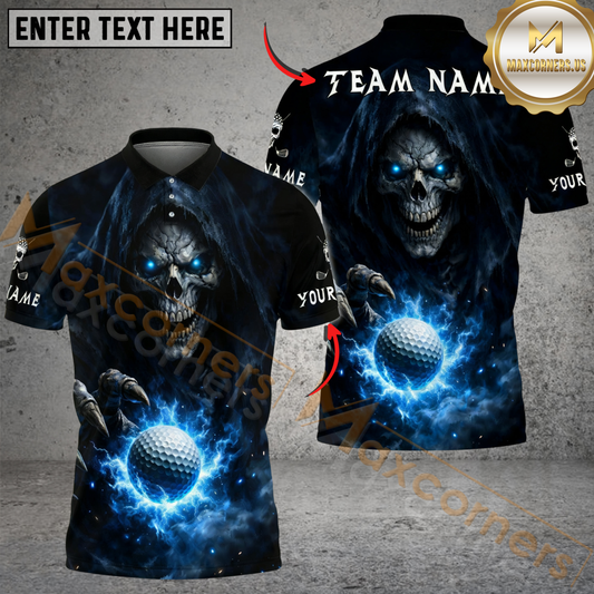 Maxcorners Grim Swing Golf Polo Customized Name, Team Name 3D Shirts (4 Colors)