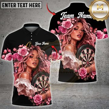 Maxcorners Darts Pink Rose Girl Dartboard Design Personalized Name 3D Unisex Shirt