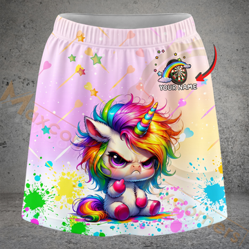 Maxcorners Darts Angry Rainbow Unicorn Personalized 3D Skirts With Shorts