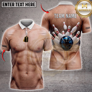 Maxcorners Bowling Muscular Body Bowling Ball Pins Personalized Name 3D Unisex Shirt