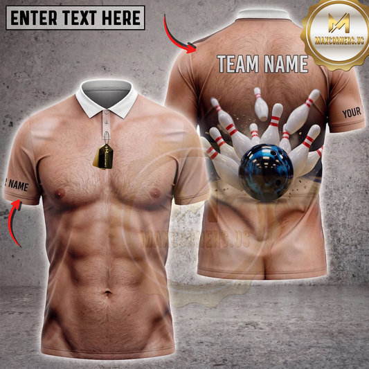 Maxcorners Bowling Muscular Body Bowling Ball Pins Personalized Name 3D Unisex Shirt