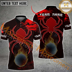 Maxcorners Golf Spider-Themed Ball Flame Multicolor Option Customized Name, Team Name 3D Polo Shirt