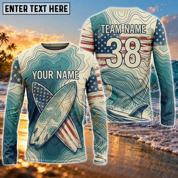 Maxcorners Surfing Coastal Wave Adventure Art Customized Name, Number, Team Name 3D Long Sleeve Shirts