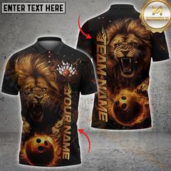 Maxcorners Bowling Lion Fury Fire Multicolor Customized Name, Team Name 3D Polo Shirt