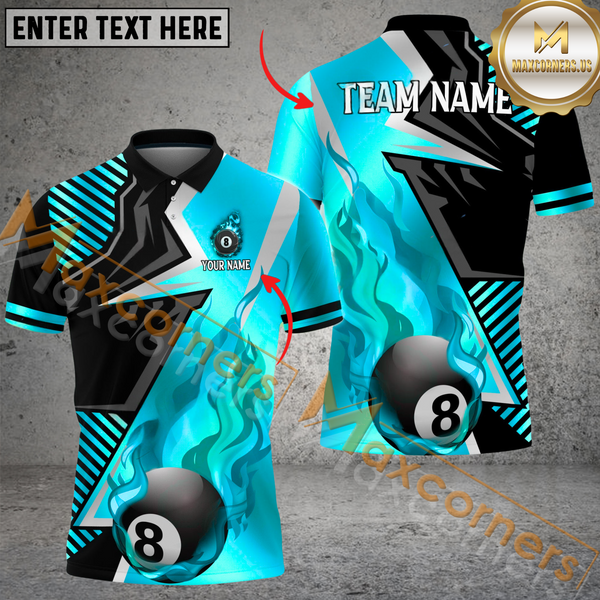 Maxcorners Ball 8 Blazing Strike Golden Pattern Billiard Jersey Multicolor Options Personalized Name, Team Name 3D Polo Shirt