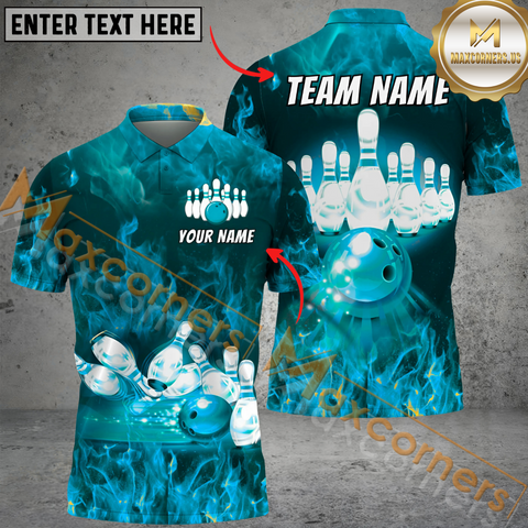 Maxcorners Ball And Pins Fire Bowling Jersey Multicolor Option Customized Name, Team Name 3D Polo Shirt