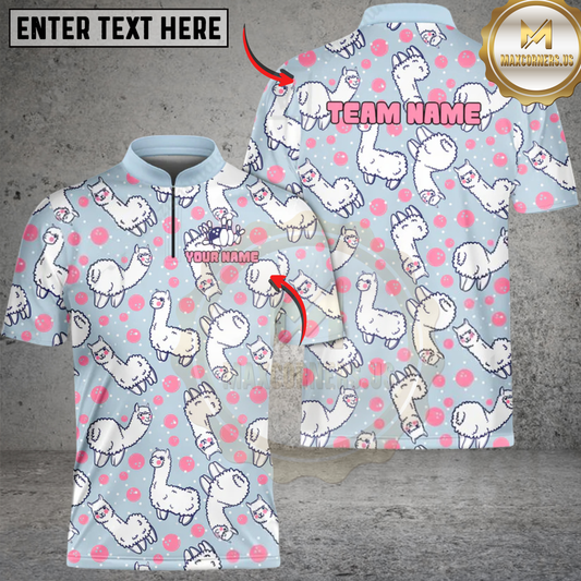 Maxcorners Bowling Cute Alpaca Pattern Personalized Name, Team Name 3D Shirt