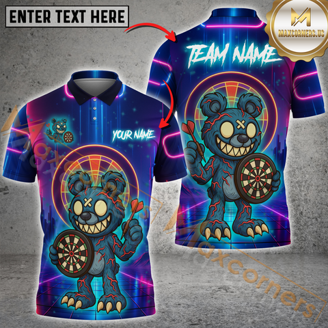 Maxcorners  Monster Darts Bear With Neon Style Personalized Name 3D Unisex Shirt