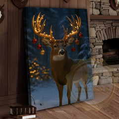 Maxcorners Magical Christmas Deer Canvas - Golden Bokeh Winter Print