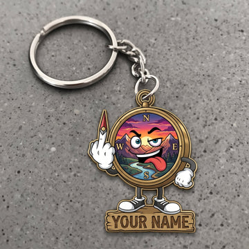 Maxcorners Hiking Funny Angry Compass Character Customized Name 3D Keychain And Ornament