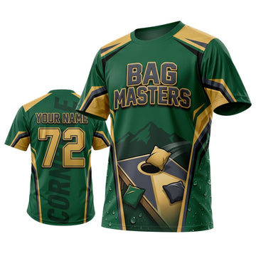 Maxcorners Cornhole Bag Masters Green Board Personalized Name 3D Unisex Shirt