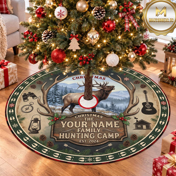 Maxcorners Hunting Antlers Wildlife Camp Badge Personalized Name 3D Christmas Tree Skirt