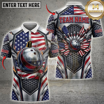 Maxcorners Bowling American Flag Tribal Bowling Ball And Geometric Pattern Personalized Name 3D Unisex Shirt