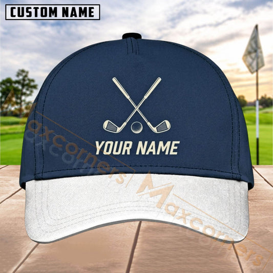 Maxcorners Golf Crossed Clubs Minimal Logo Personalized Name 3D Cap (5 Colors)