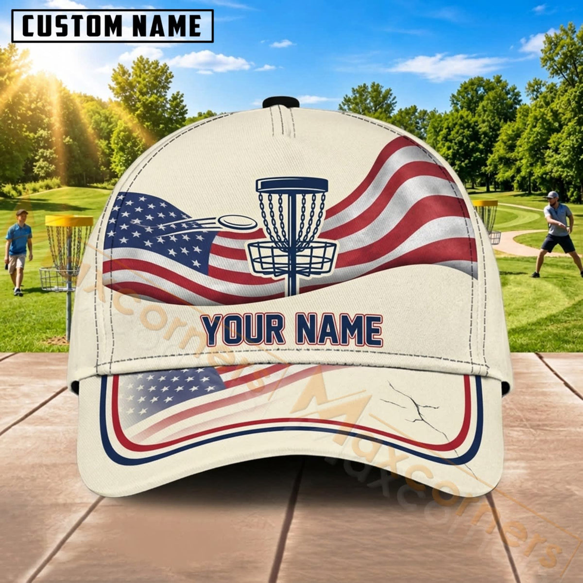 Maxcorners Disc Golf American Flag Flying Disc Personalized Name 3D Cap