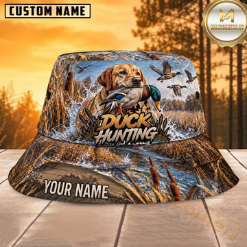 Maxcorners Duck Hunting Labrador Flying Flock Personalized Name 3D Bucket Hat