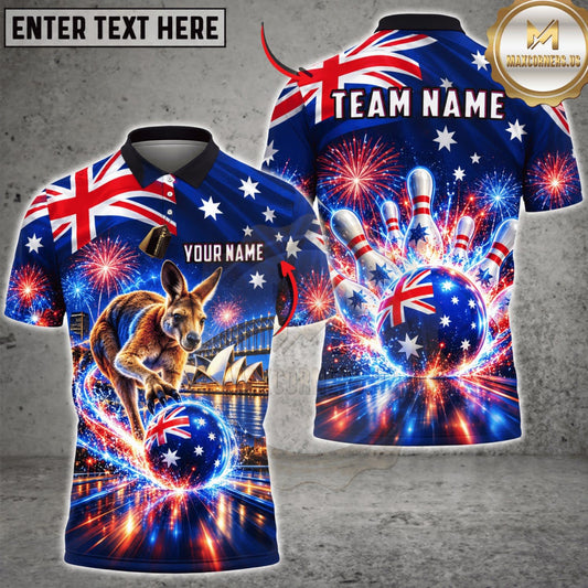 Maxcorners Bowling Australia Flag Cosmic Bowling Ball Personalized Name 3D Unisex Shirt