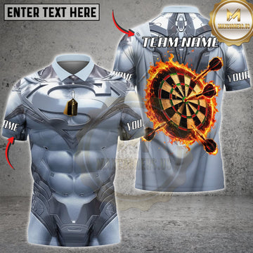 Maxcorners Darts Silver Metallic Armor Flaming Dartboard Personalized Name 3D Unisex Shirt