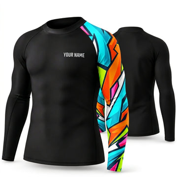 Maxcorners Personalized Geometric Art Black Shirt with Orange Teal Angular Sleeve 3D All Over Printed Shirts, Best Gifts for Art Lovers