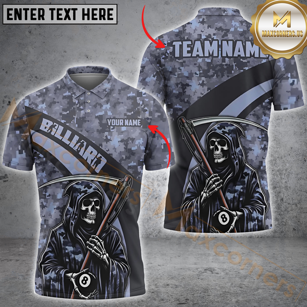 Maxcorners Billiard Grim Reaper Camouflage Multicolor Customized Name, Team Name 3D Shirts