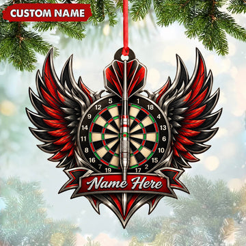 Maxcorners Darts Lover Feathery Wings Shield, Target Board, Name Banner Personalized Name Ornament 2D Flat