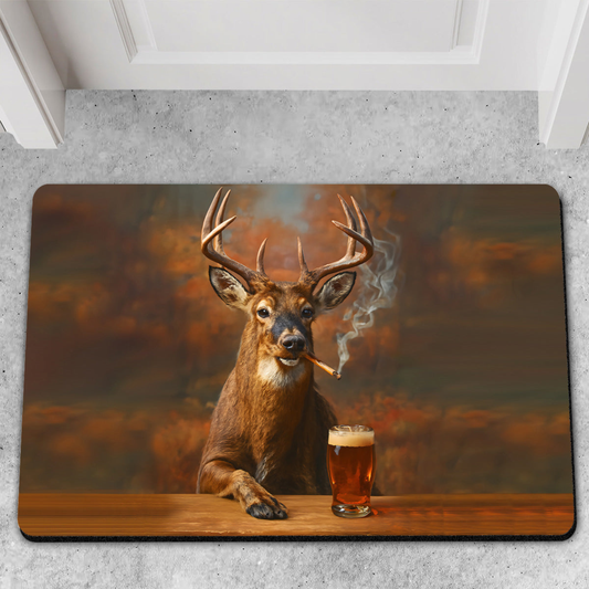 Maxcorners Deer Smoking & Bar Glassware Doormat - Funny Hunting Cabin Rug, Man Cave & Outdoor Decor Gift LM1611