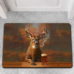 Maxcorners Deer Smoking & Bar Glassware Doormat – Funny Hunting Cabin Rug, Man Cave & Outdoor Decor Gift LM1611