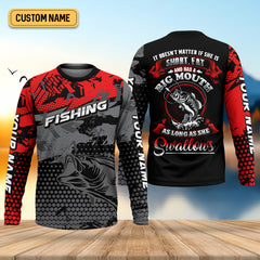 Maxcorners As Long As She Swallows Funny Fishing Shirt, SPF Shirt For Men, Gift For Fisherman, Men's Fishing Shirt