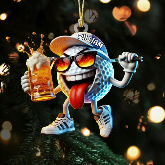 Maxcorners Custom Name Beer Golf Ball Ornament, Acrylic Ornament, Golf Christmas Ornaments, Christmas Golf Gift LM1611