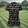 Maxcorners Black Custom Photo Golf Icons Polo Shirt, Women’s Golf Apparel, Printed Golf Shirt LM1507