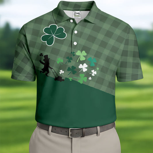 Maxcorners Green Checkered Leprechaun Shamrock St Patrick's Day Golf Shirt, Performance Golf Shirt, Polo Shirts For Men